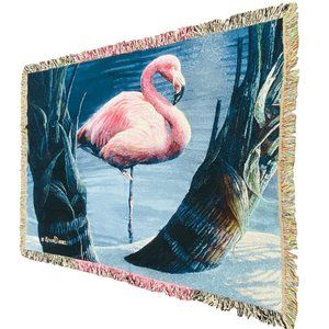 Pink Flamingo in Lagoon Tapestry Afghan Throw ~ Artist Kevin Daniel